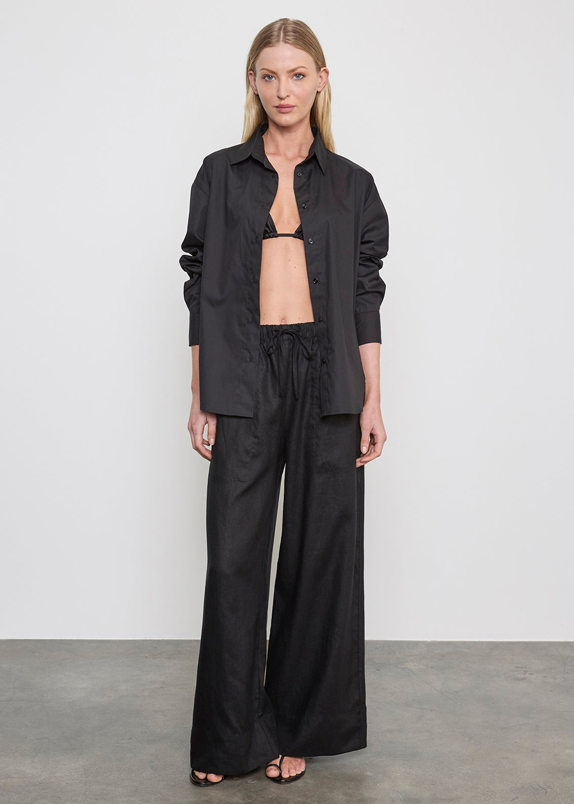 Enza Costa Linen Cropped Summer Pant Black - women's 100% linen cropped pant available at Hiptique boutique in Woodland Hills California