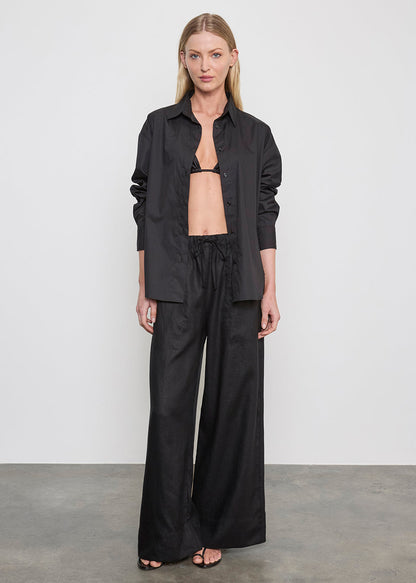 Enza Costa Linen Cropped Summer Pant Black - women's 100% linen cropped pant available at Hiptique boutique in Woodland Hills California