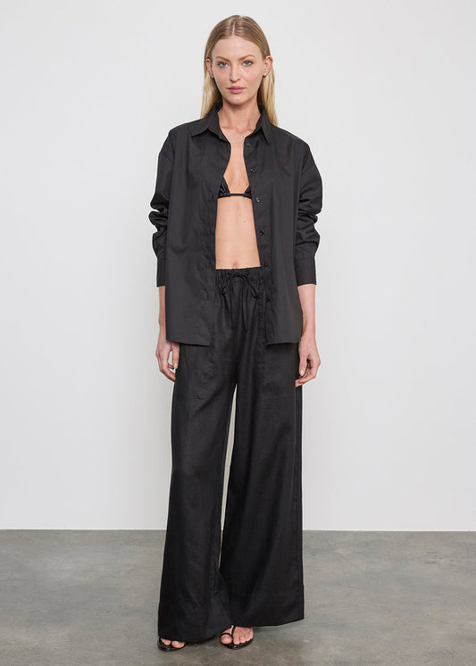 Enza Costa Linen Cropped Summer Pant Black - women's 100% linen cropped pant available at Hiptique boutique in Woodland Hills California