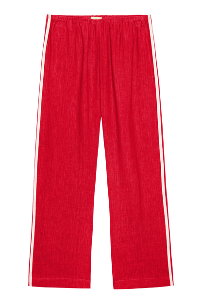 DONNI Linen Crop Stripe Pant Bell Pepper - women's pants available at Hiptique boutique in Woodland Hills California