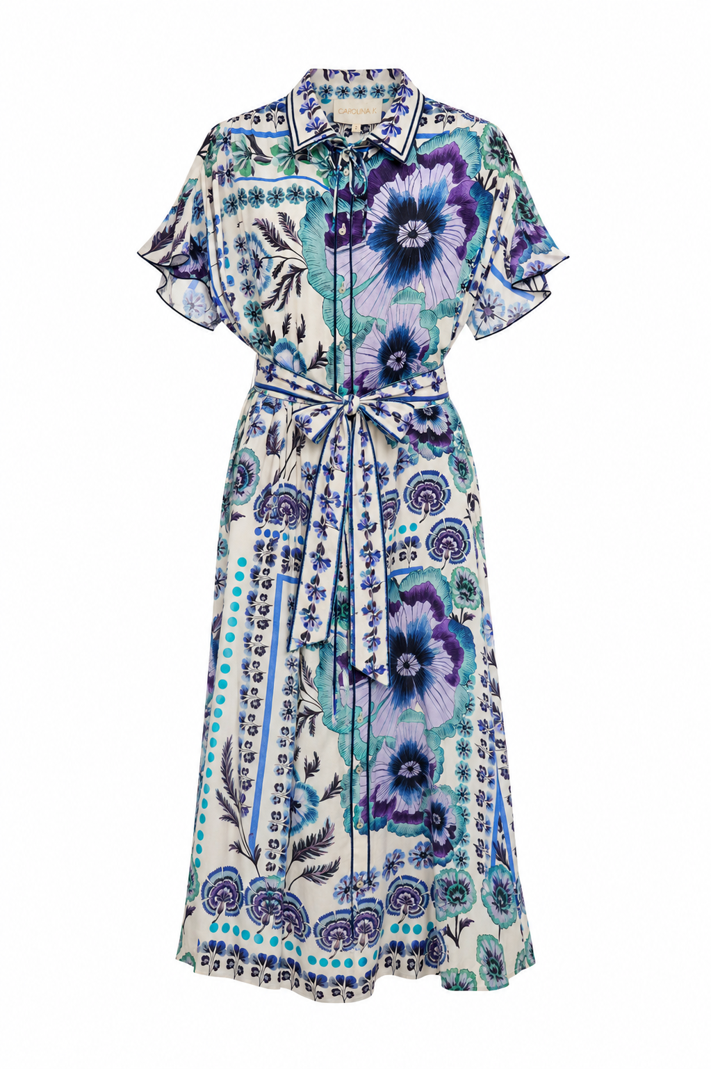 CAROLINA K Lynn Kaftan Antique Floral Blue - Dresses available at Hiptique in Woodland Hills