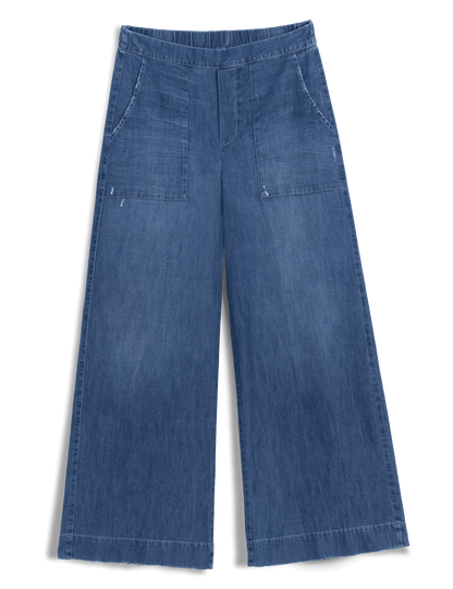 Frank & Eileen Patch Pocket Pull-On Pant Distressed Indigo Washed Denim - pant available at Hiptique boutique in Woodland Hills California