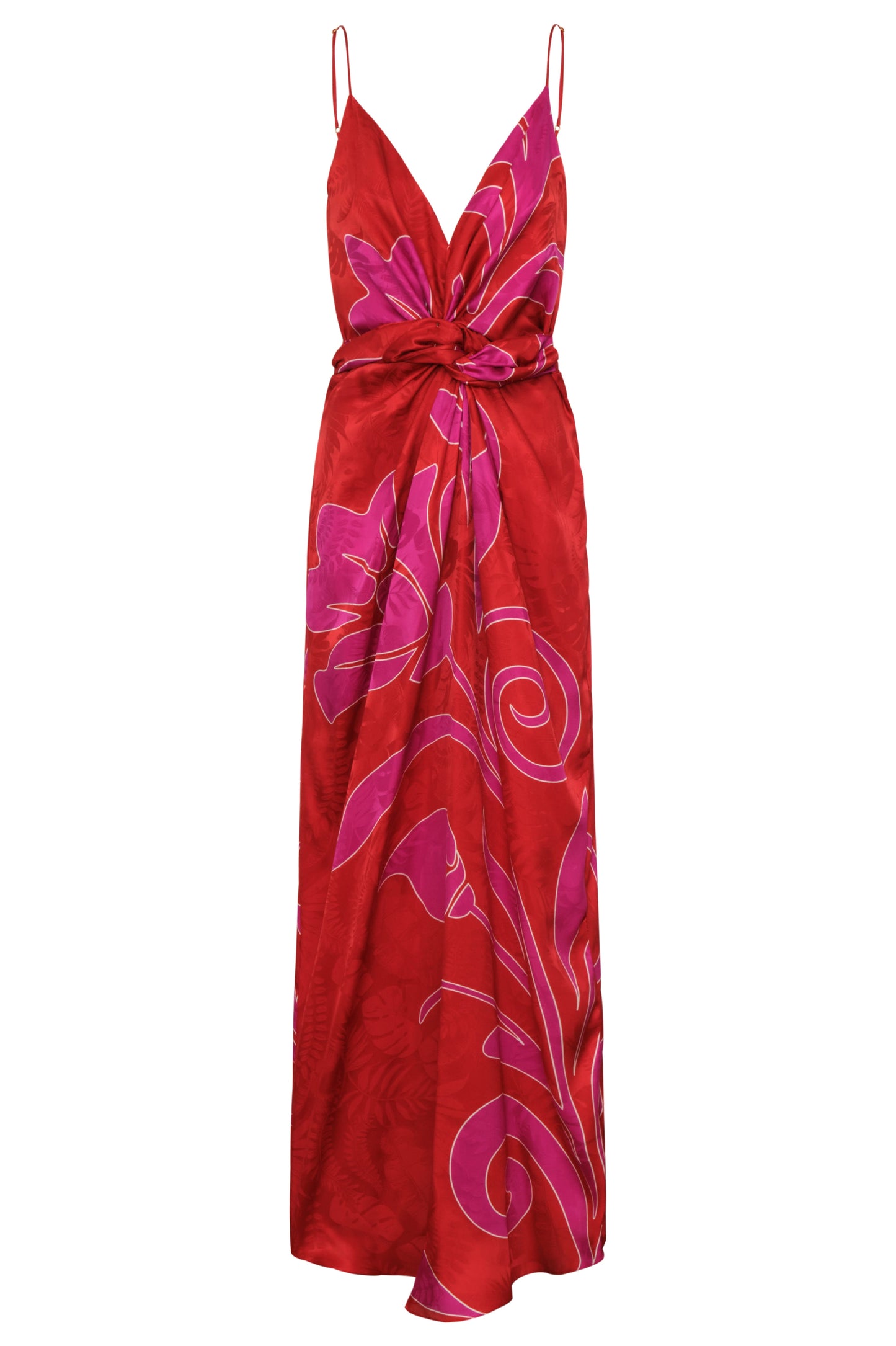 Juan de Dios Macarena Silk Jacquard Midi Dress Red Fuchsia - women's dress available at Hiptique boutique in Woodland Hills California