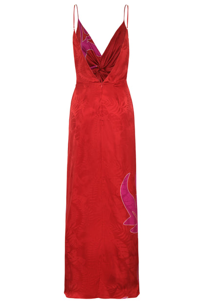 Juan de Dios Macarena Silk Jacquard Midi Dress Red Fuchsia - women's dress available at Hiptique boutique in Woodland Hills California