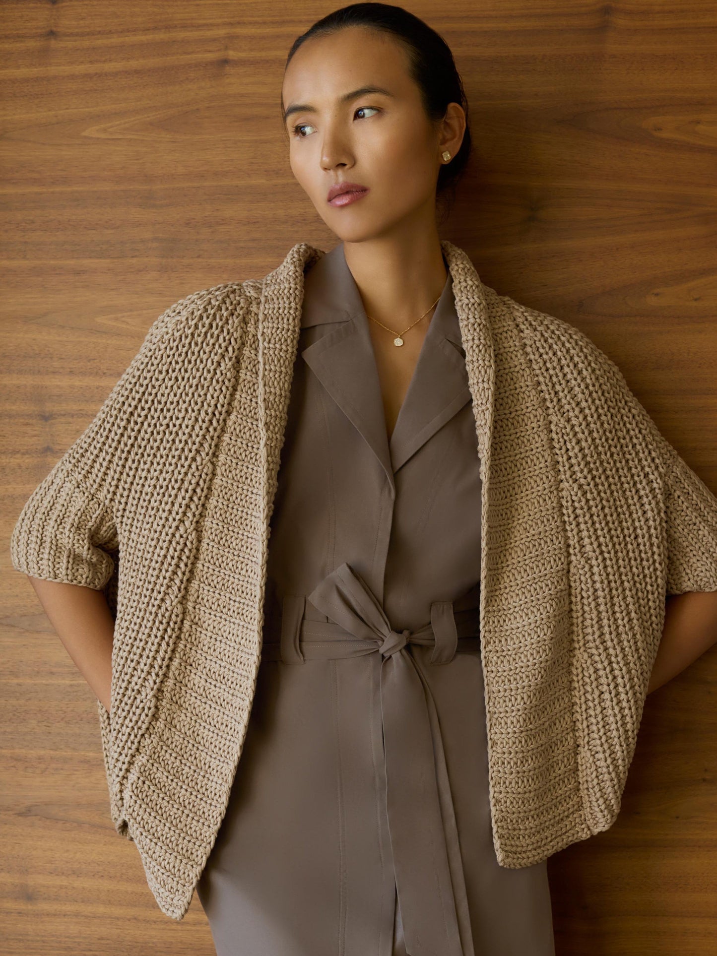 Brochu Walker Fida Handknit Shrug Mocha - women's open-front handknit shrug available at Hiptique boutique in Woodland Hills California