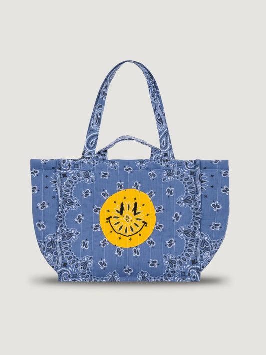 Call It By Your Name Moyen Tote Happy Face All Chambray - medium quilted cotton tote bag available at Hiptique boutique in Woodland Hills California