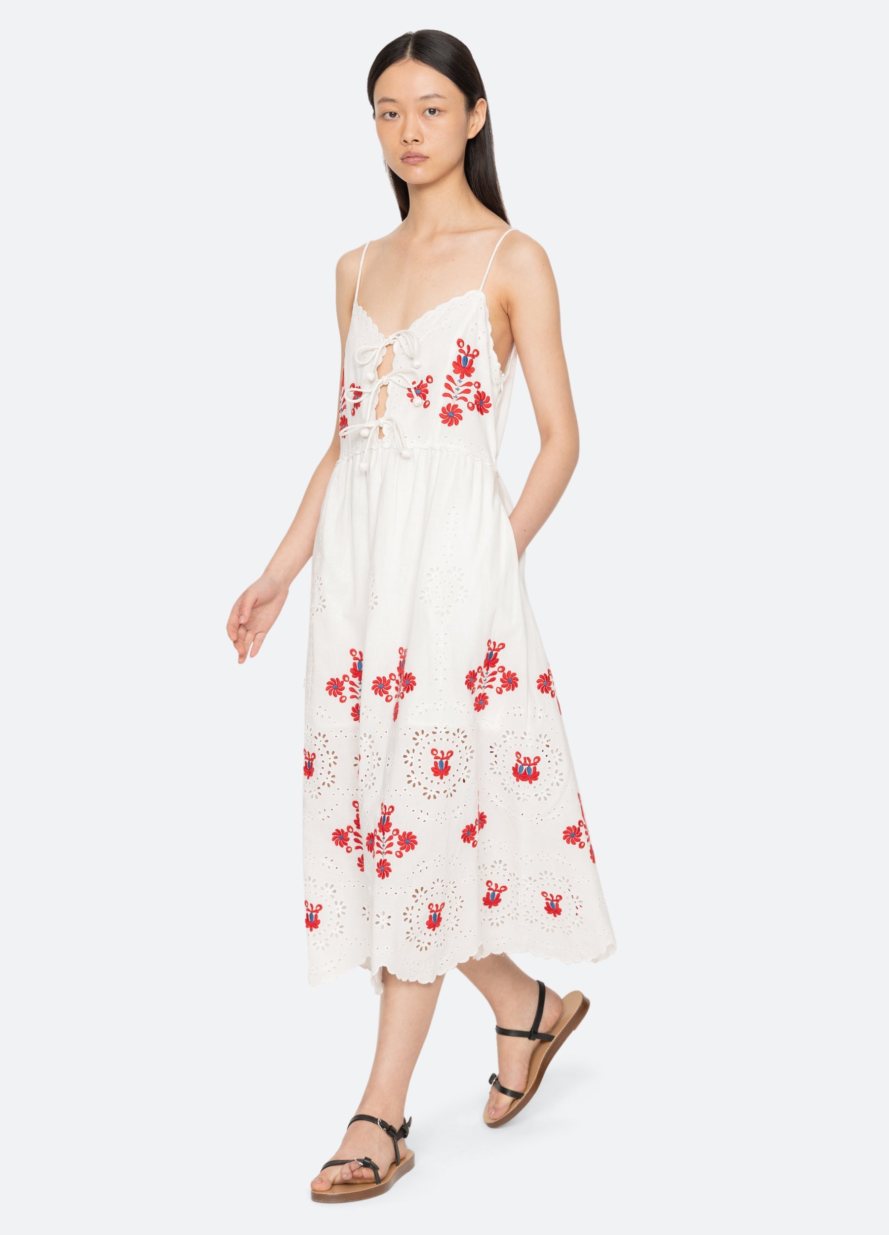 Sea NY Catharina Slip Dress Cream - walking view available at Hiptique boutique in Woodland Hills California