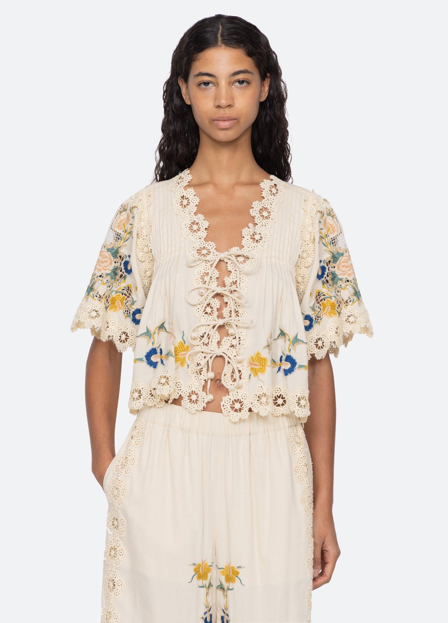 SEA NY Adonna Short Sleeve Top Cream - top available at Hiptique boutique in Woodland Hills California