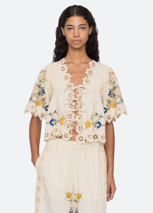SEA NY Adonna Short Sleeve Top Cream - top available at Hiptique boutique in Woodland Hills California