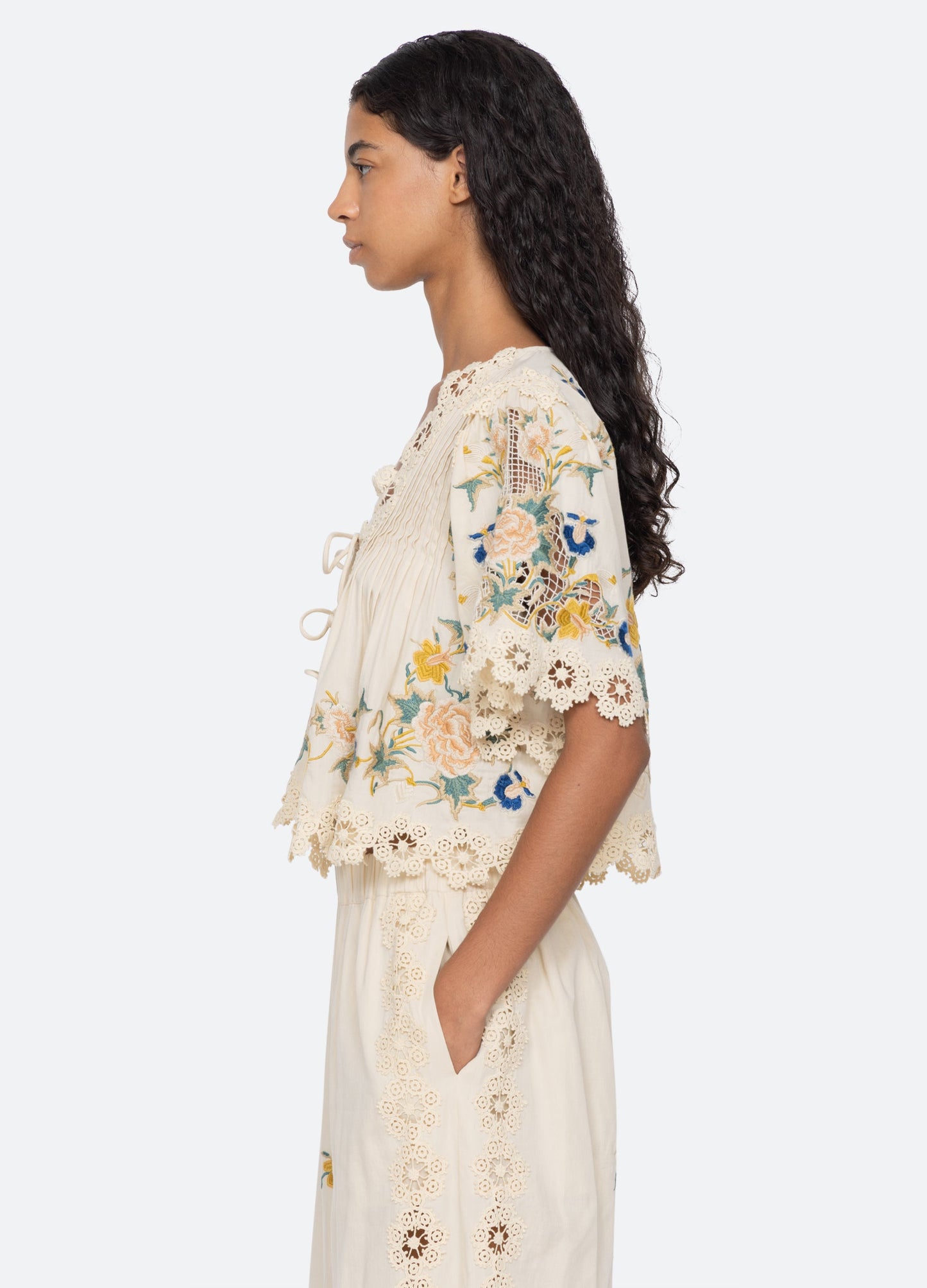 SEA NY Adonna Short Sleeve Top Cream - top available at Hiptique boutique in Woodland Hills California