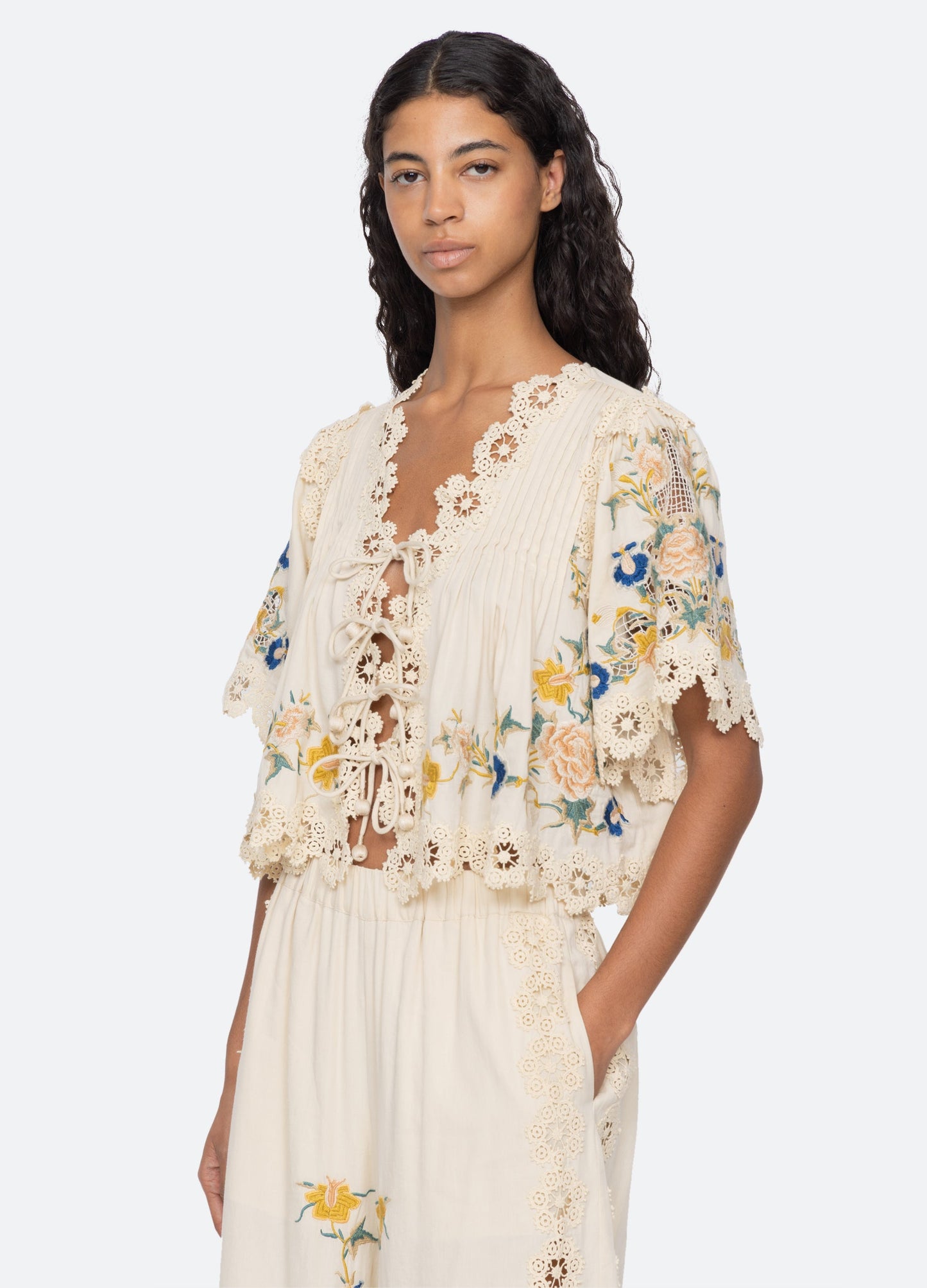 SEA NY Adonna Short Sleeve Top Cream - top available at Hiptique boutique in Woodland Hills California