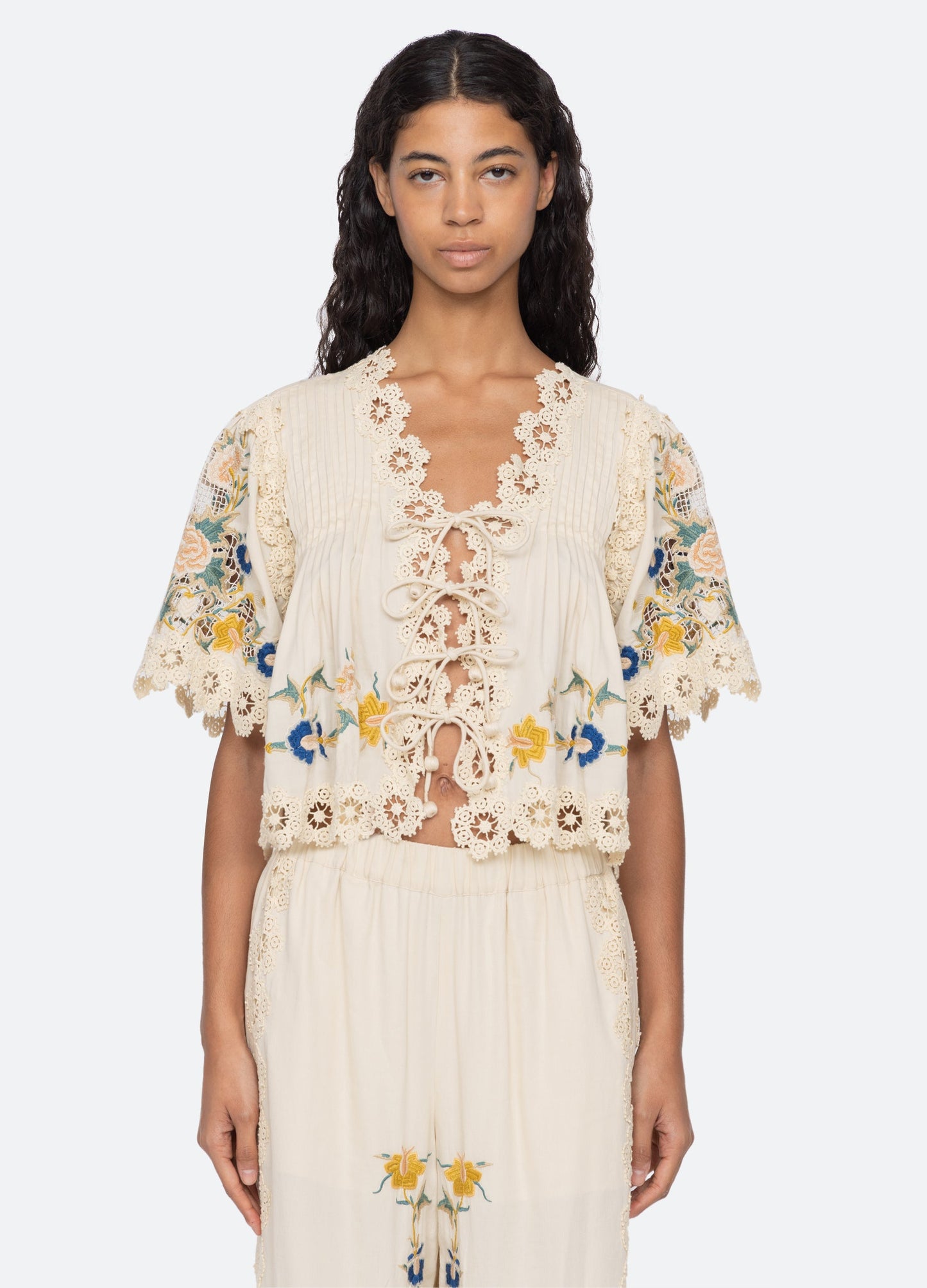 SEA NY Adonna Short Sleeve Top Cream - top available at Hiptique boutique in Woodland Hills California