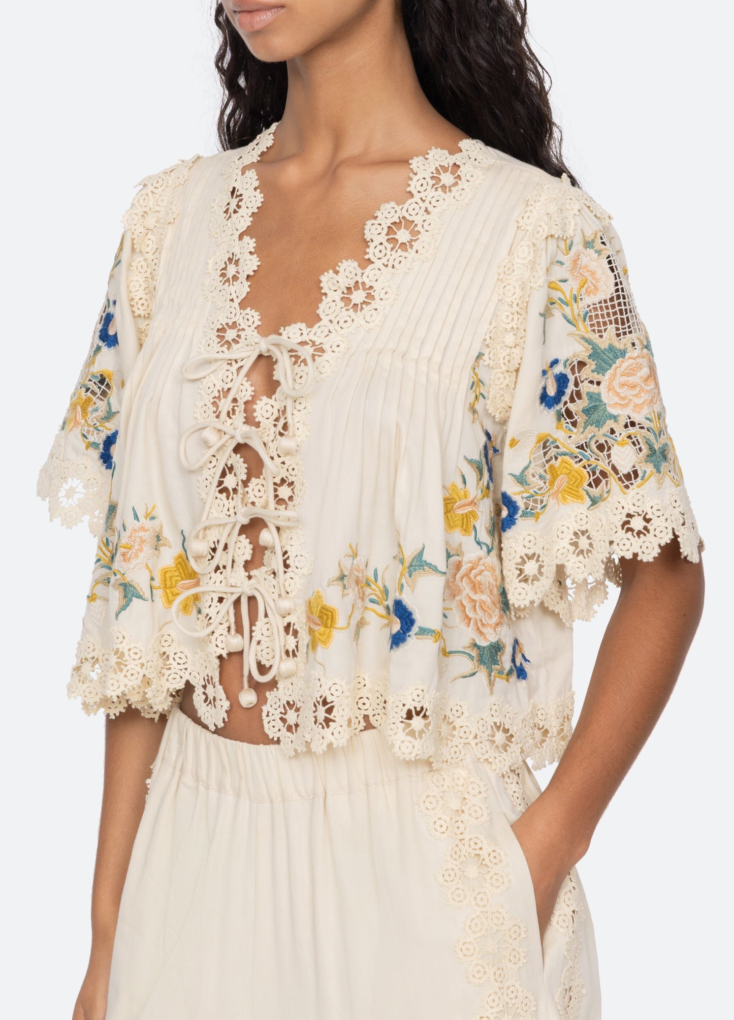 SEA NY Adonna Short Sleeve Top Cream - top available at Hiptique boutique in Woodland Hills California