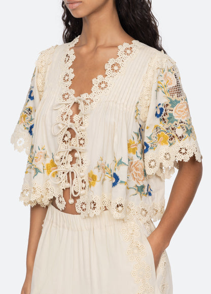 SEA NY Adonna Short Sleeve Top Cream - top available at Hiptique boutique in Woodland Hills California