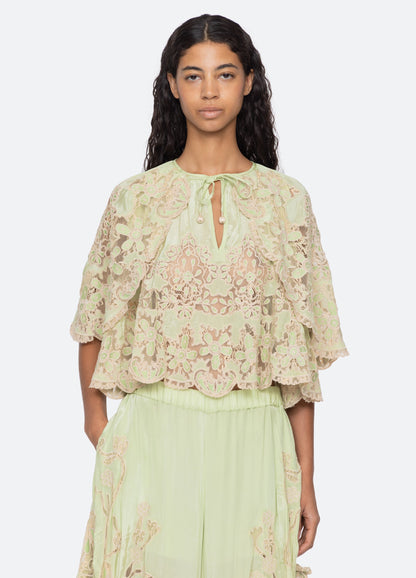 Sea NY Gracelyn Lace Top Green - front view available at Hiptique boutique in Woodland Hills California
