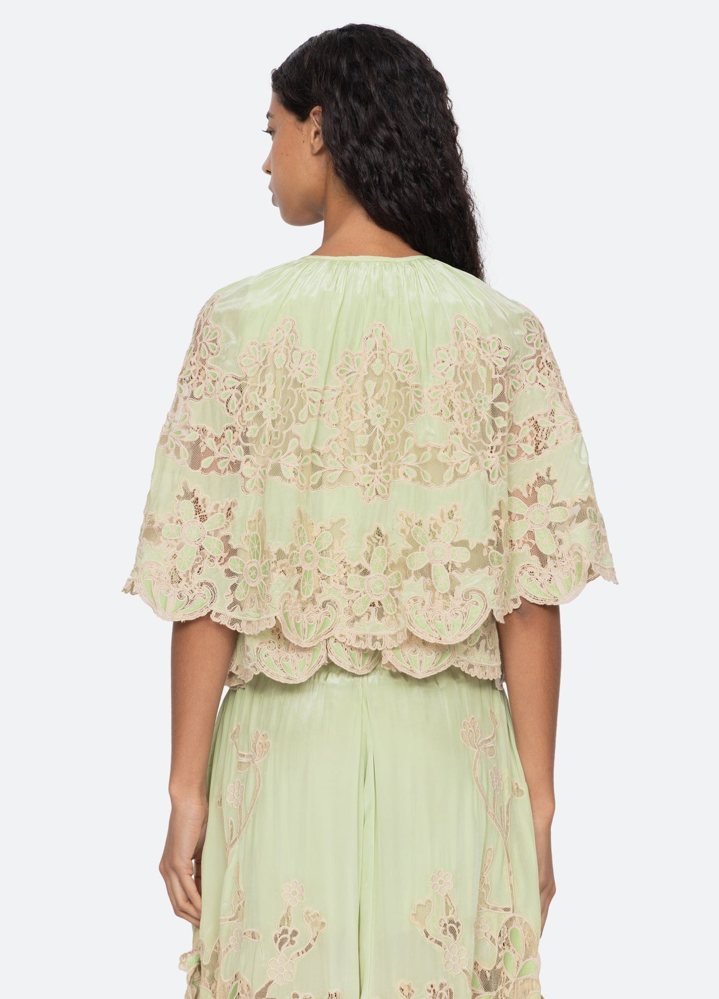 Sea NY Gracelyn Lace Top Green - back view available at Hiptique boutique in Woodland Hills California