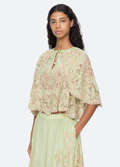 Sea NY Gracelyn Lace Top Green - three quarter view available at Hiptique boutique in Woodland Hills California