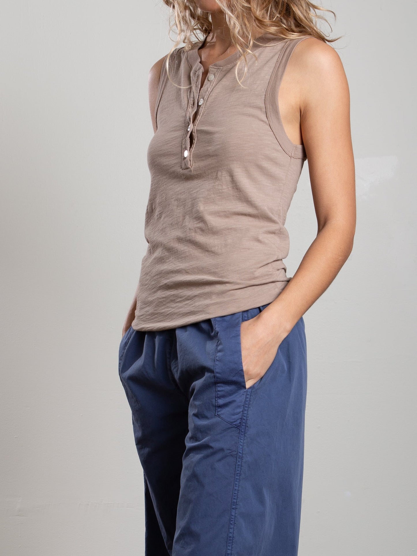 Pharaoh Collection Kiera Tank Supima Slub Foundation - women's henley tank available at Hiptique boutique in Woodland Hills California