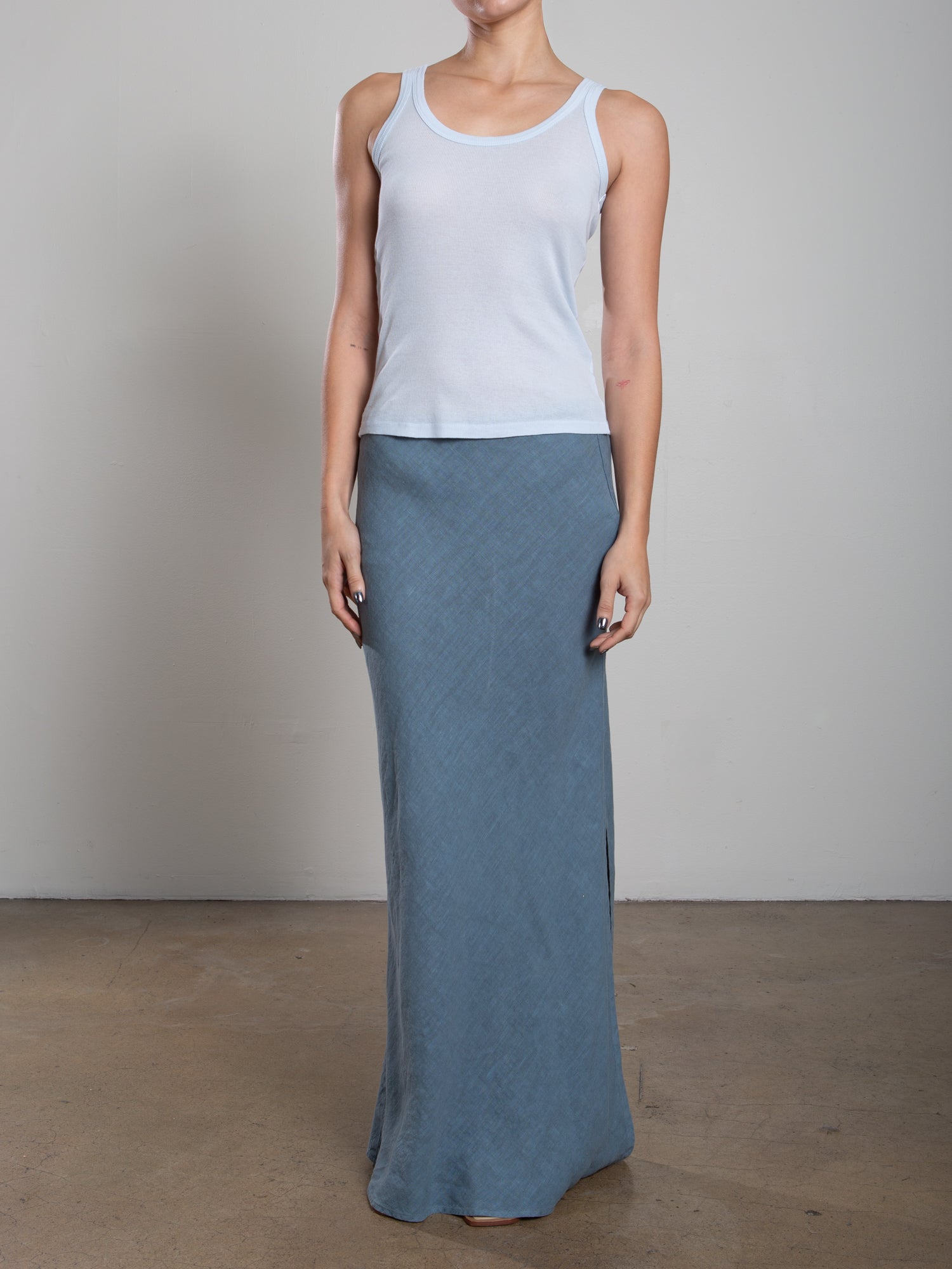 Pharaoh Collection Romy Skirt Heritage Linen Sea - women's bias-cut maxi skirt available at Hiptique boutique in Woodland Hills California