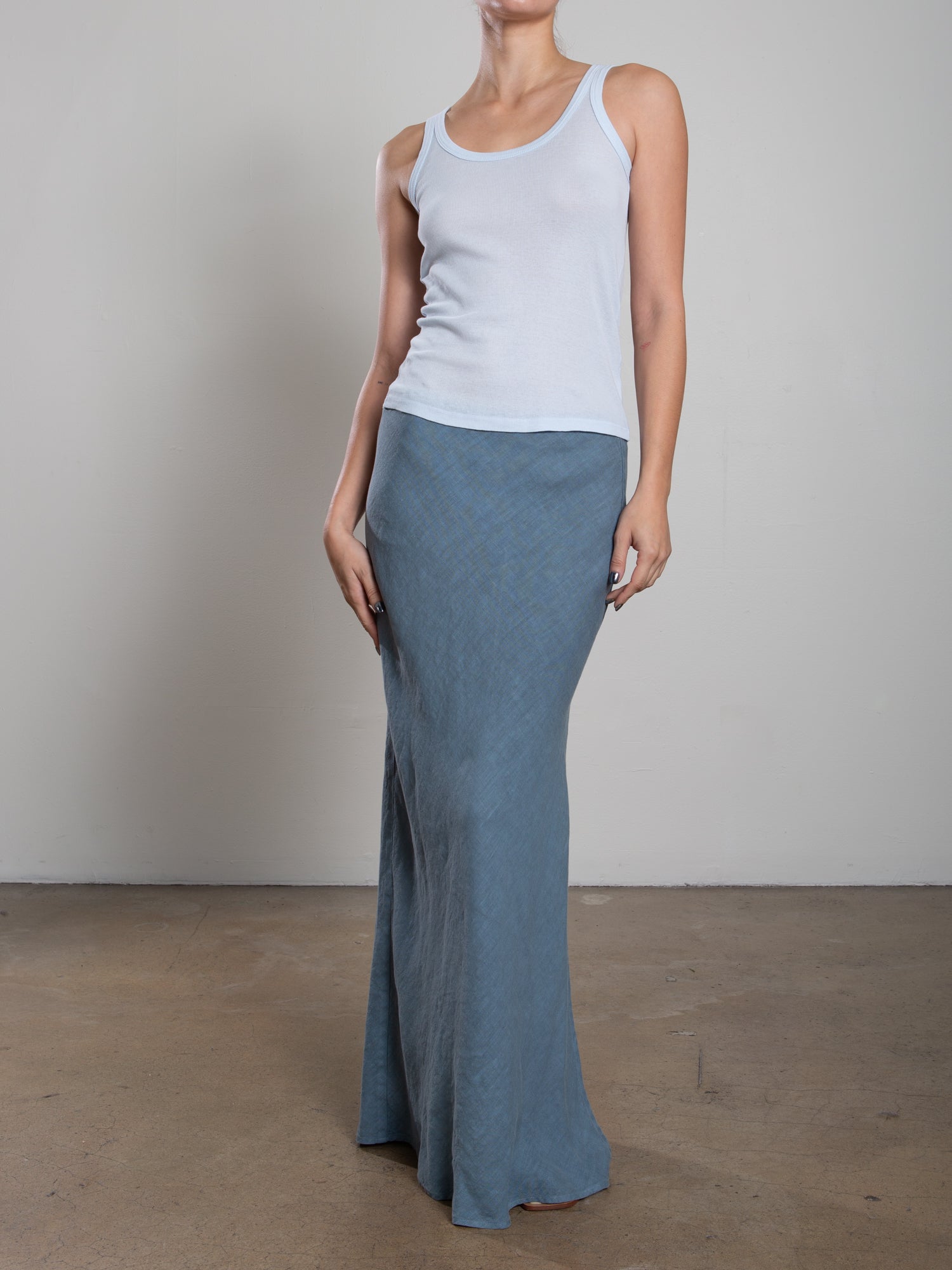Pharaoh Collection Romy Skirt Heritage Linen Sea - women's bias-cut maxi skirt available at Hiptique boutique in Woodland Hills California