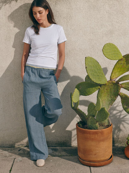 Pharaoh Collection Francine Pant Heritage Linen Sea - women's wide-leg linen pant available at Hiptique boutique in Woodland Hills California