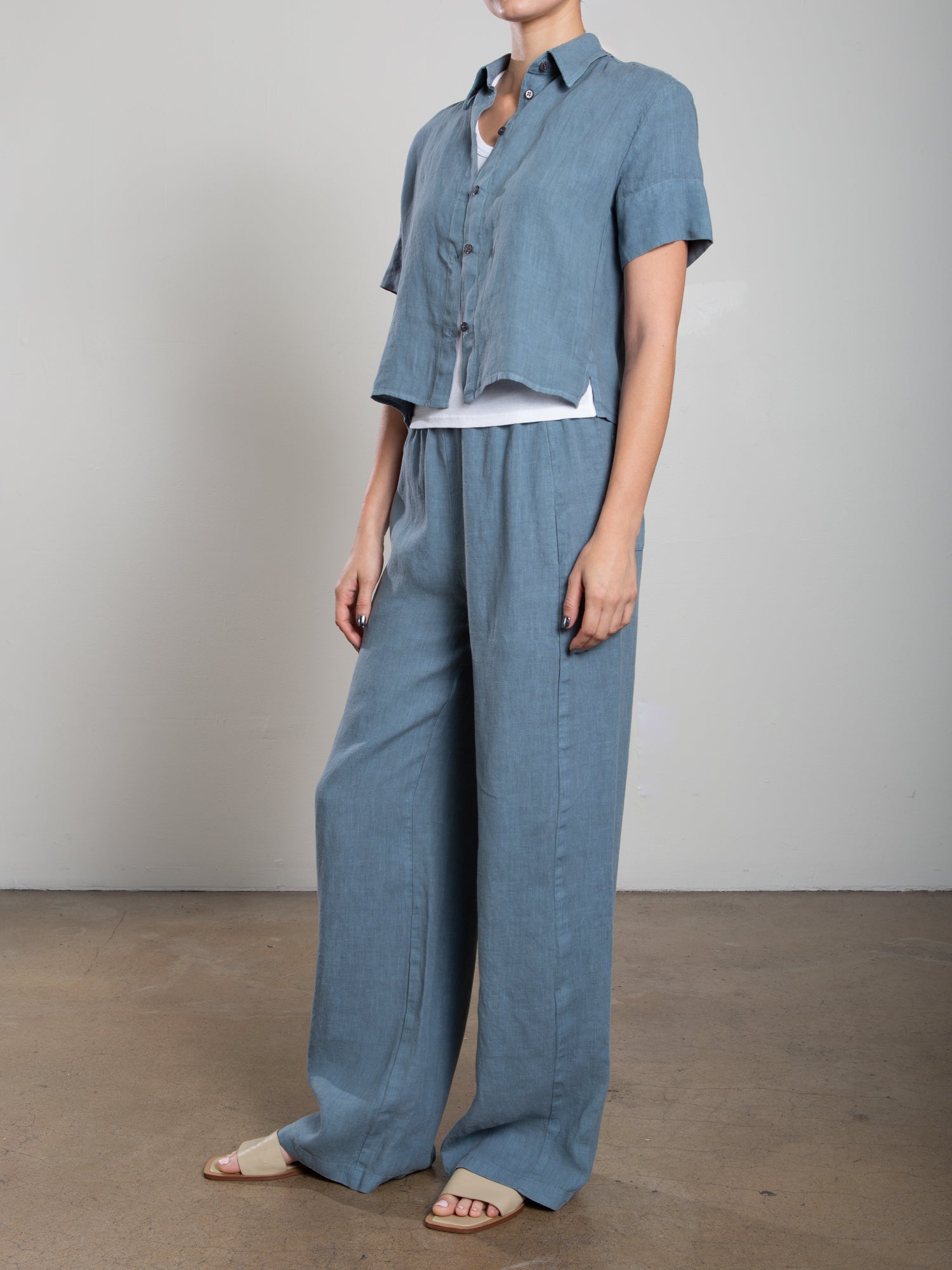 Pharaoh Collection Francine Pant Heritage Linen Sea - women's wide-leg linen pant available at Hiptique boutique in Woodland Hills California