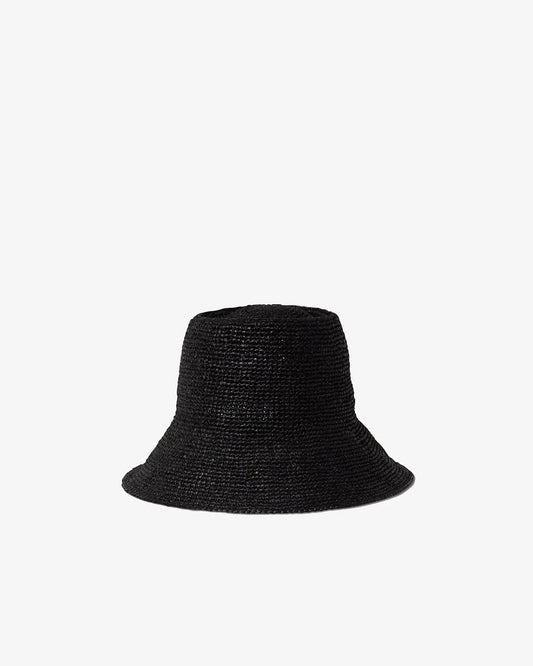 Janessa Leone Felix Bucket Black - women's packable raffia straw hat available at Hiptique boutique in Woodland Hills California