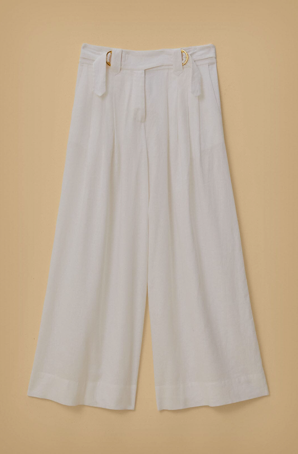 Off-White Linen Low Waist Pants