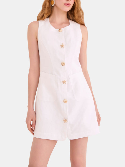 Cara Cara Rhapsody Dress - White sleeveless A-line mini dress front view