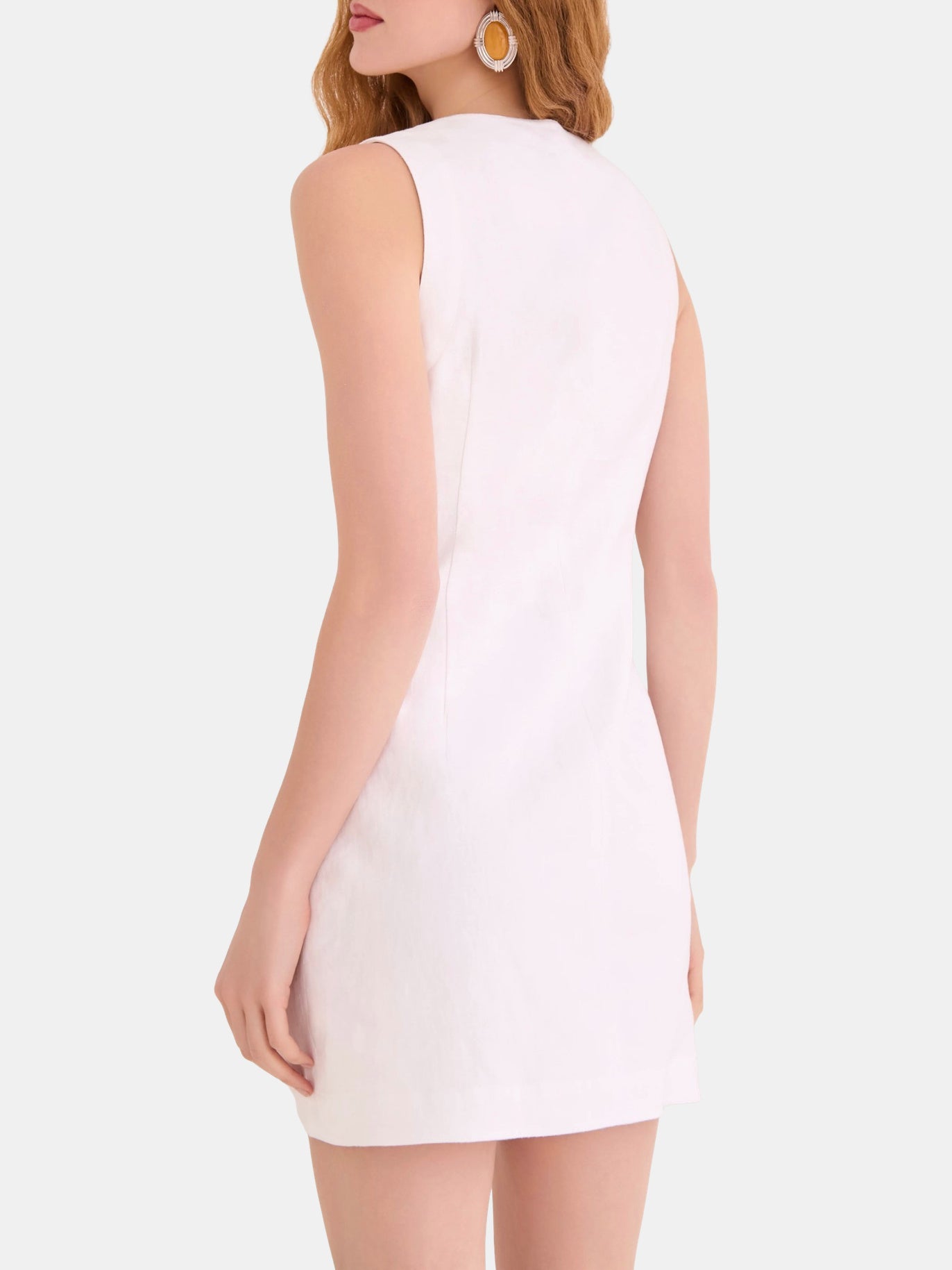 Cara Cara Rhapsody Dress - White linen mini dress back view