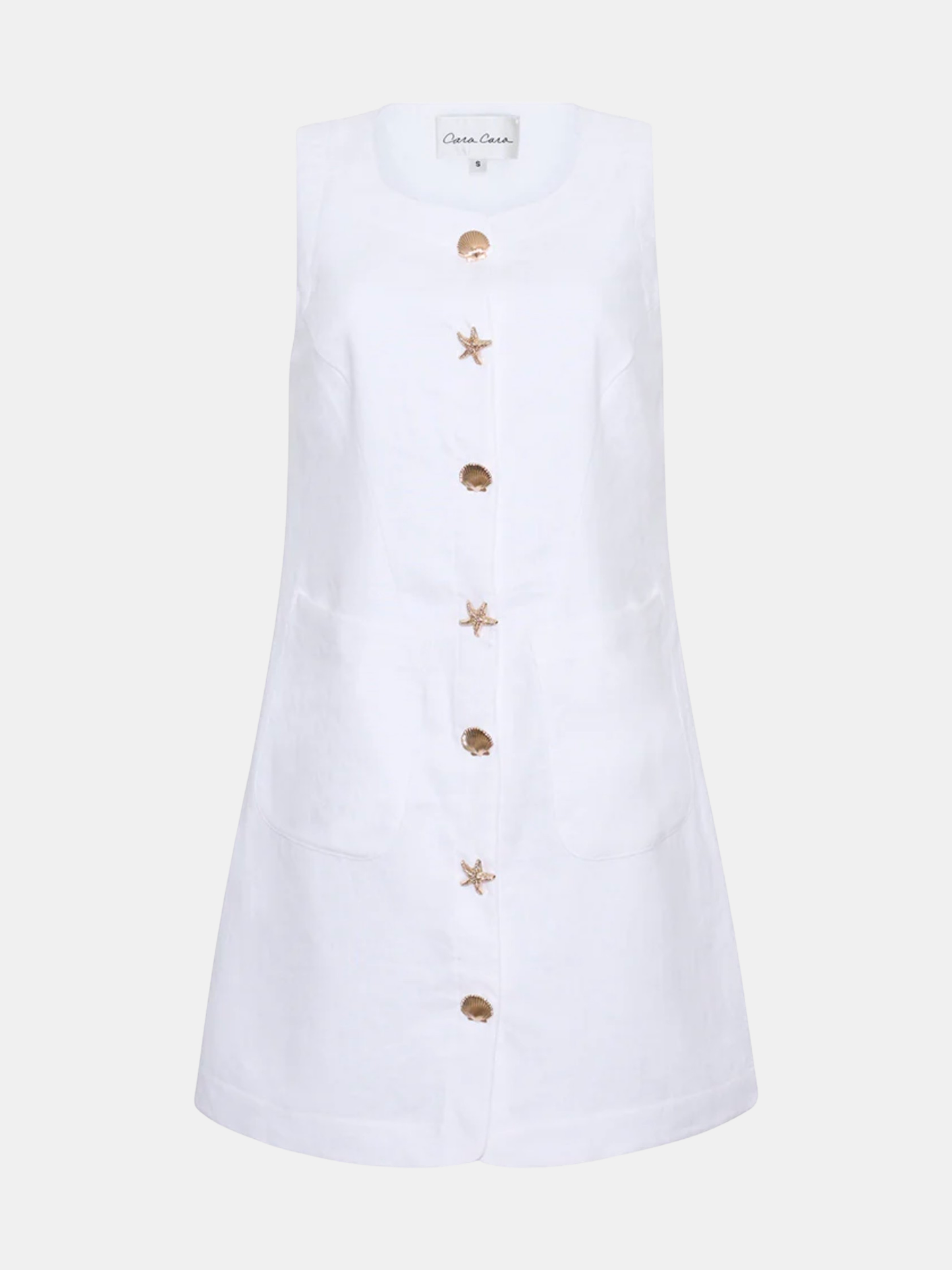 Cara Cara Rhapsody Dress - White linen A-line mini dress detail view