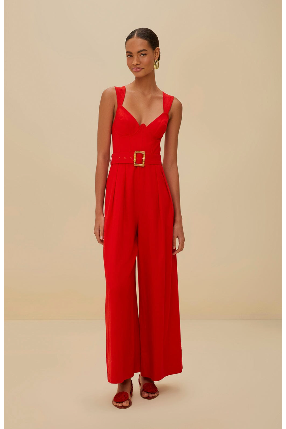 FARM Rio Red Sleeveless LENZING ECOVERO Euroflax Maxi Jumpsuit, Red / M FARM Rio Red Sleeveless LENZING ECOVERO Euroflax Maxi Jumpsuit, Red / M