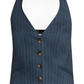 Blue pinstripe vest with buttons on a white background