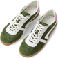 Green sneakers with white laces on a white background