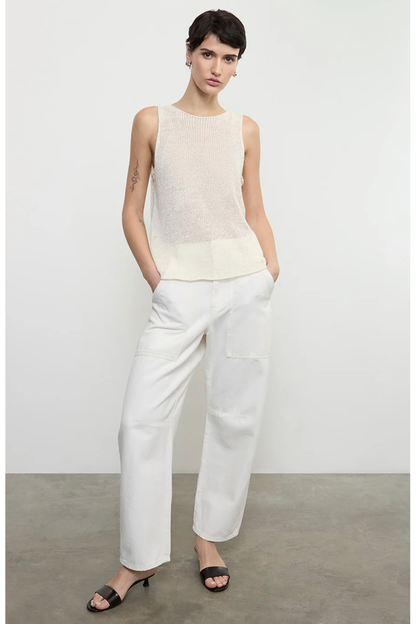 Enza Costa Linen Open Knit Tank - ivory white 100% linen open-knit bateau neck tank top