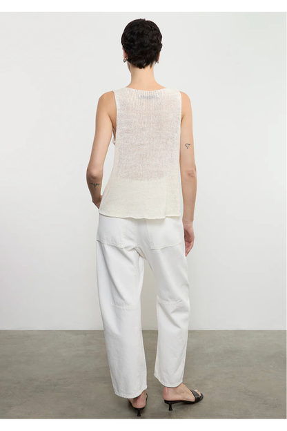 Enza Costa Linen Open Knit Tank - ivory linen open-knit top, back view