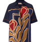 Navy shirt with floral pattern on a white background