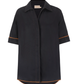 Black shirt with brown trim on a white background