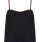 navy top with brown trim on a white background