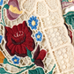Close-up of intricate floral embroidery on a textured fabric background