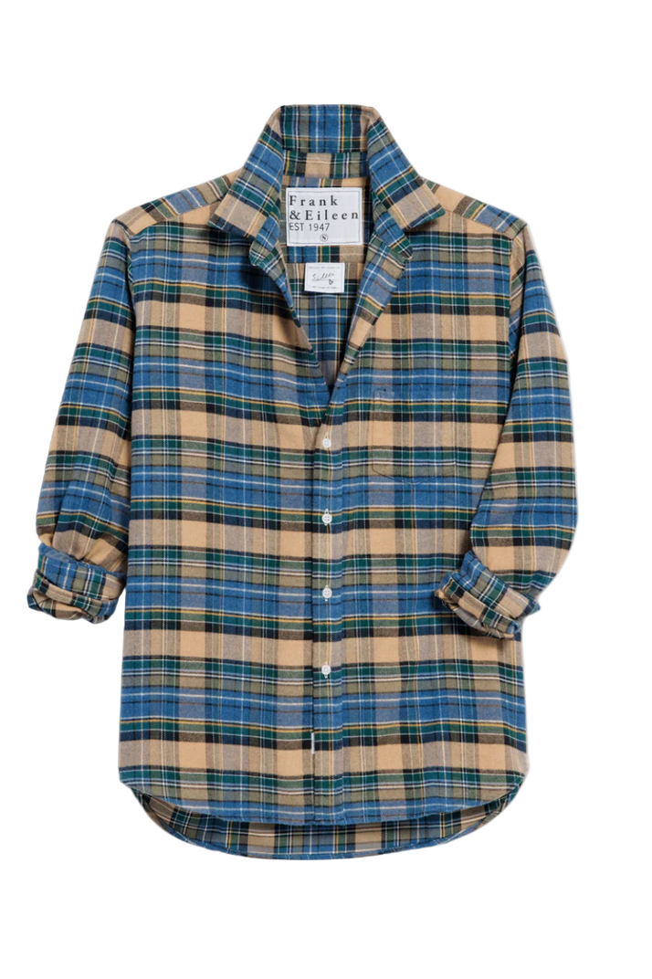 Plaid shirt with brand label on a white background