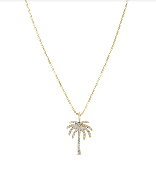 14K GOLD PALM TREE PENDANT NECKLACE