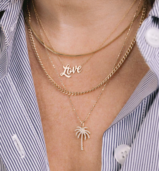 14K GOLD PALM TREE PENDANT NECKLACE