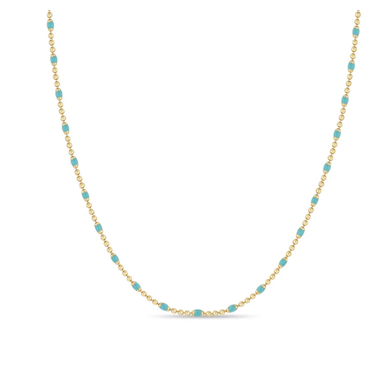 14K GOLD ENAMEL BAR & BEAD NECKLACE