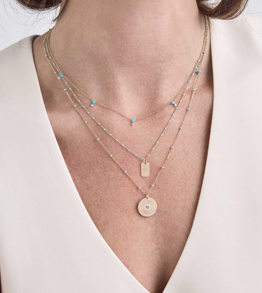 14K GOLD ENAMEL BAR & BEAD NECKLACE