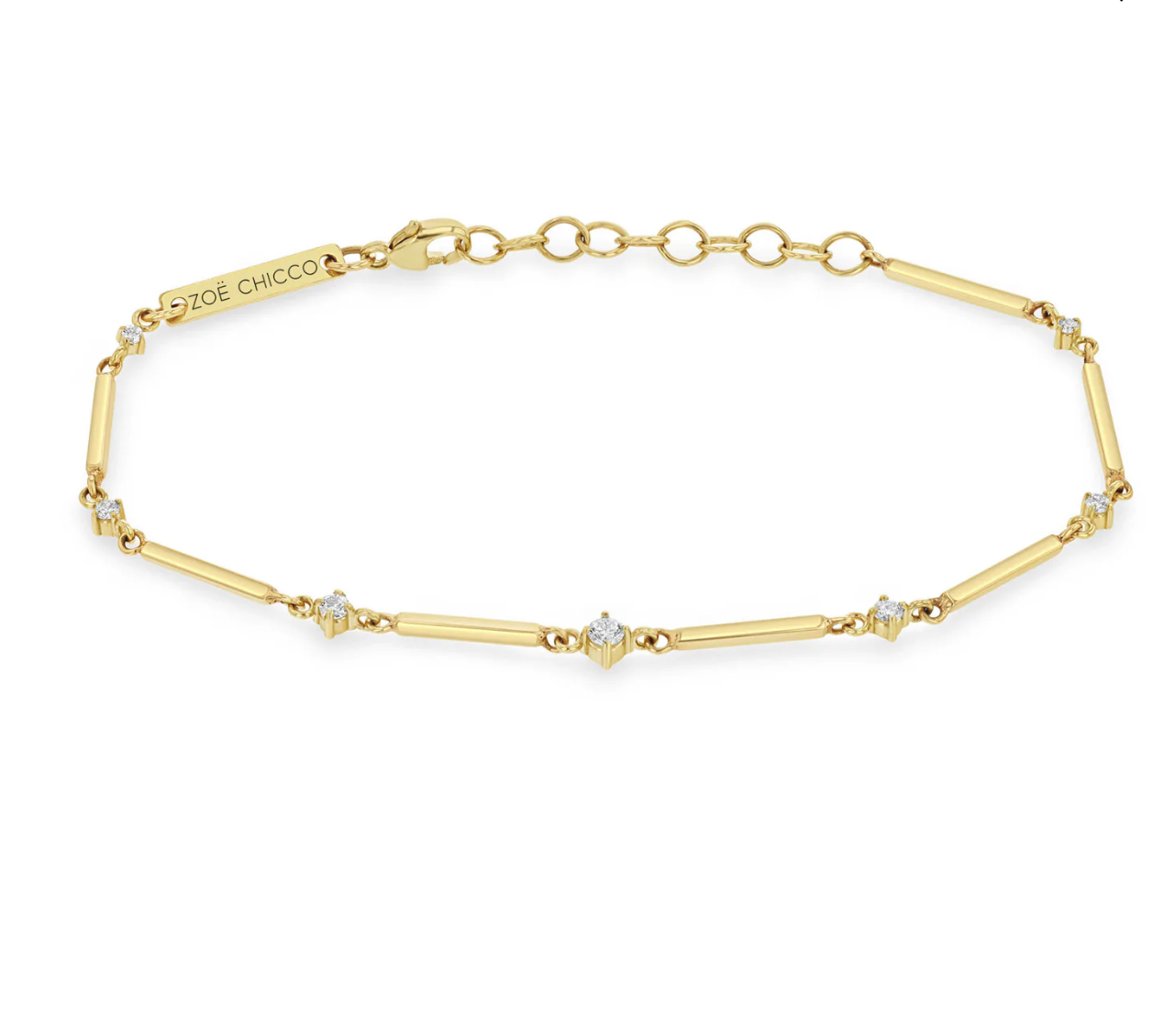 Zoe Chicco 14K Gold Square Bar Bracelet - yellow gold adjustable bar bracelet with white diamonds