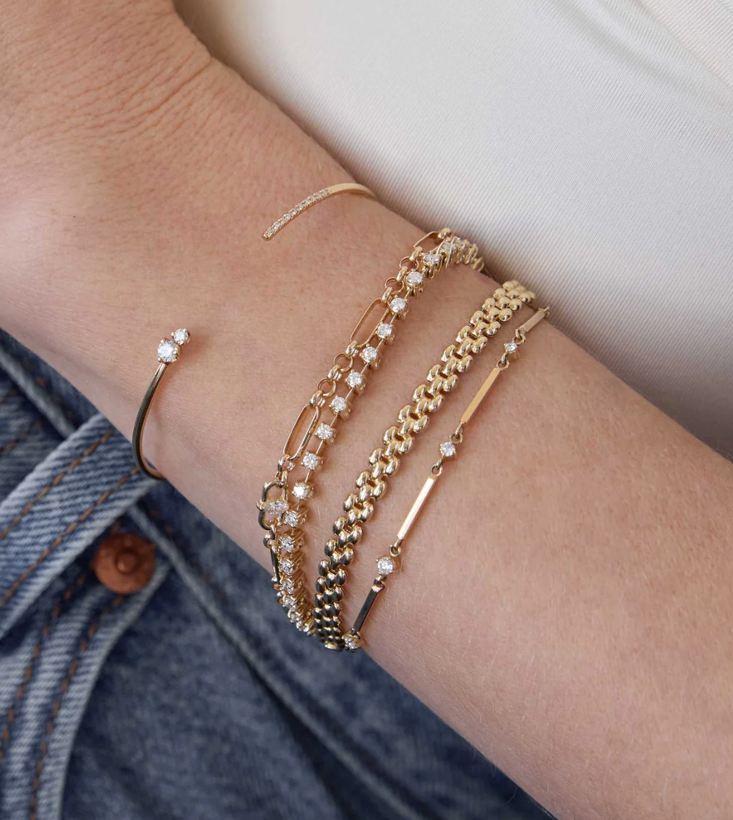 Zoe Chicco 14K Gold Square Bar Bracelet - adjustable yellow gold bracelet on wrist