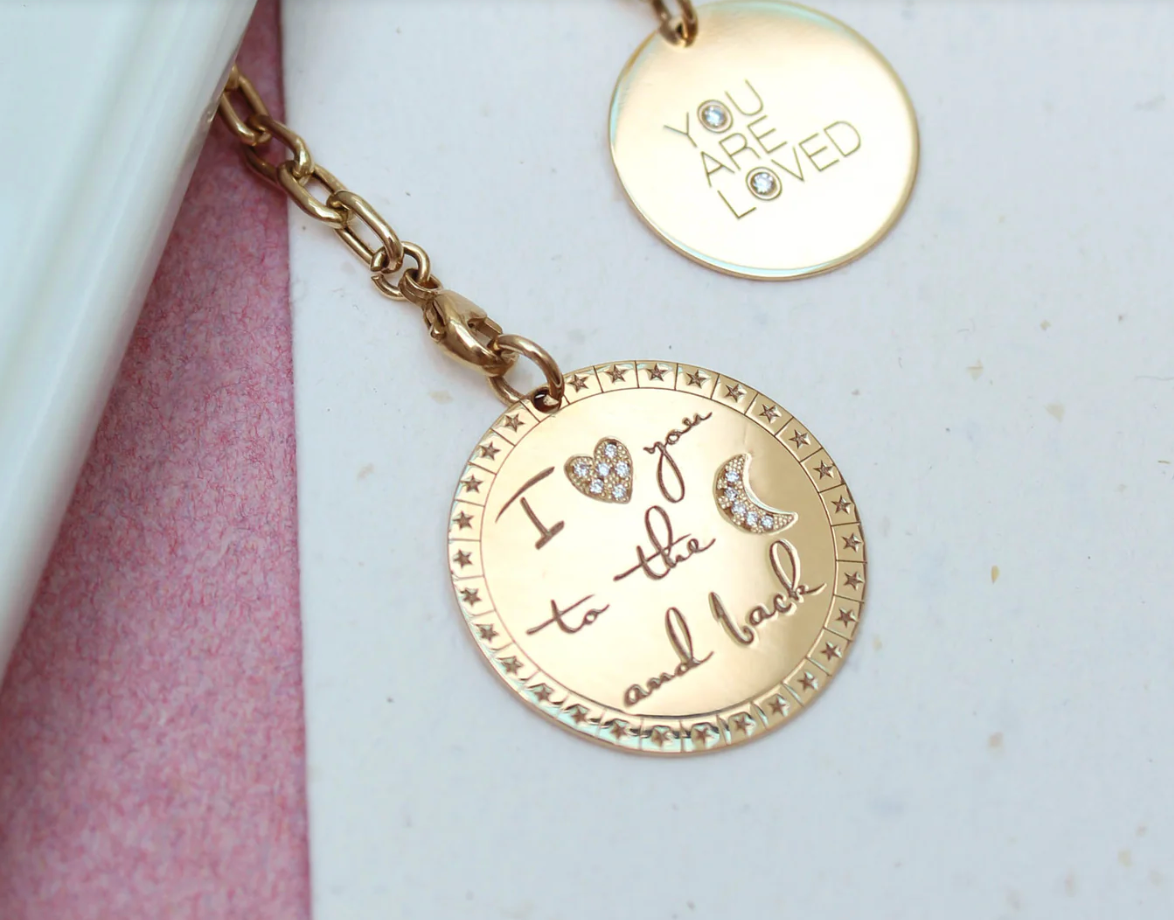 Zoe Chicco 14K Gold Moon Pendant - diamond accent engraved pendant on chain