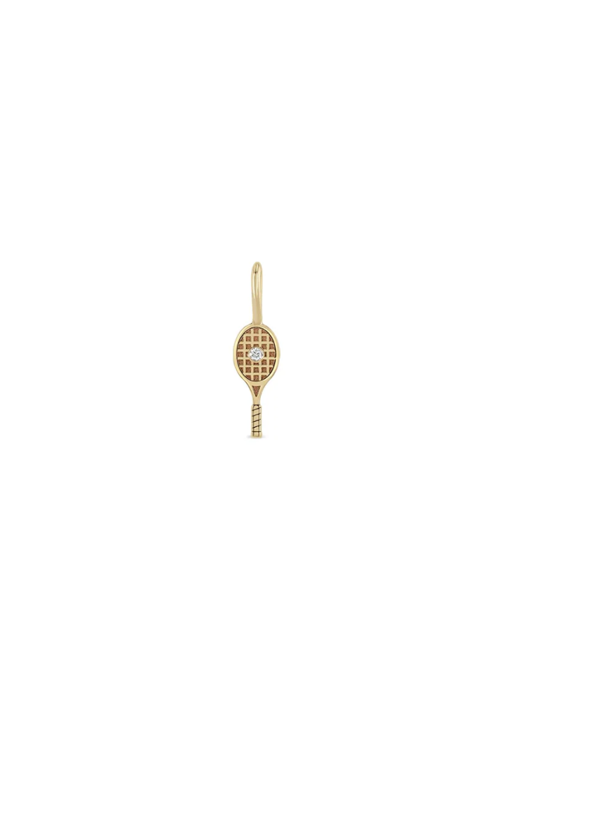 Zoe Chicco 14K Gold Tennis Racket Charm - midi bitty yellow gold tennis racket charm with diamond