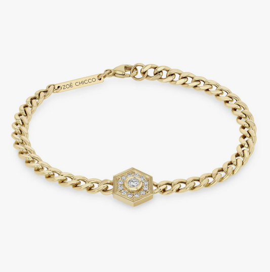 14K GOLD HEXAGON HALO BRACELET
